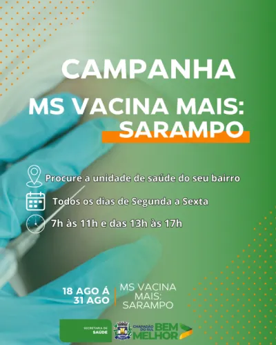 Imagem da notícia Prefeitura de Chapadão do Sul adere a campanha estadual e reforça imunização contra o sarampo; Veja mais